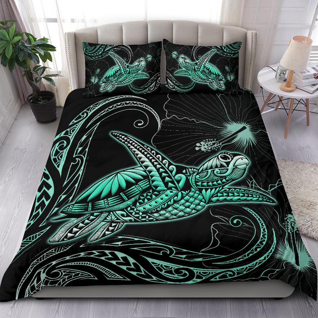 Turtle Polynesian Bedding Set Mix Hibiscus Turquoise Turquoise - Polynesian Pride