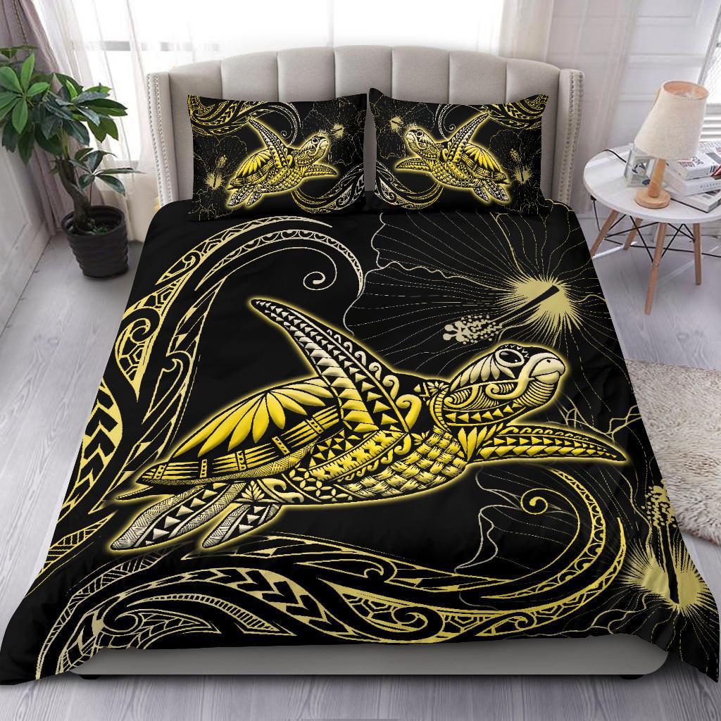 Turtle Polynesian Bedding Set Mix Hibiscus Yellow Yellow - Polynesian Pride