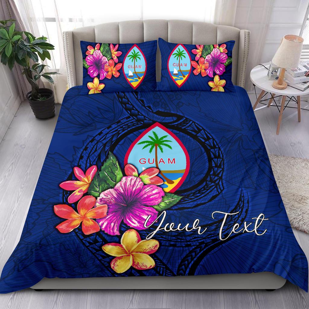 Polynesian Custom Personalised Bedding Set - Guam Duvet Cover Set Floral With Seal Blue Blue - Polynesian Pride