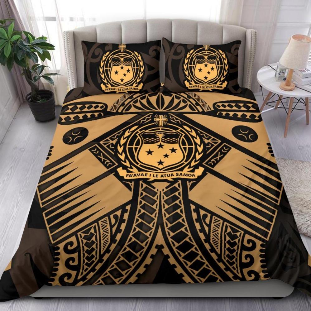 Samoa Polynesian Bedding Set - Samoa Gold Seal with Polynesian Tattoo Gold - Polynesian Pride