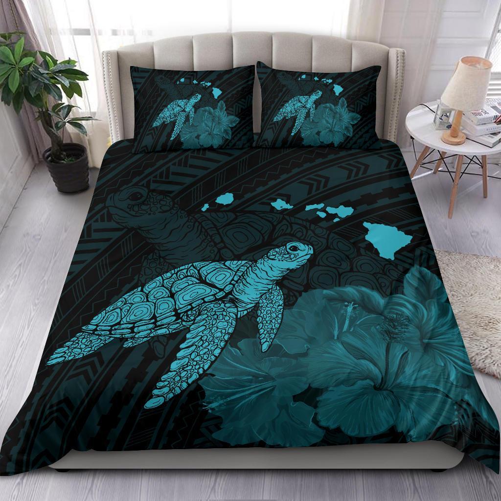 Hawaii Polynesian Hibiscus Turtle Map Bedding Set - AH - Blue - Polynesian Pride