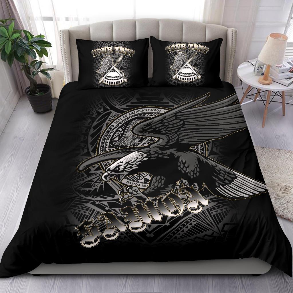 Polynesian Bedding Set - American Samoa Duvet Cover Eagle With Seal Black - Polynesian Pride