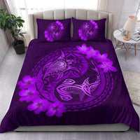 Hawaii Yin Yang Turtle Shark Hibiscus Plumeria Bedding Set - Purple - Polynesian Pride