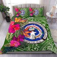 Northern Mariana Islands Bedding Set - Saipan Hibiscus Polynesian Pattern Green Version - Polynesian Pride