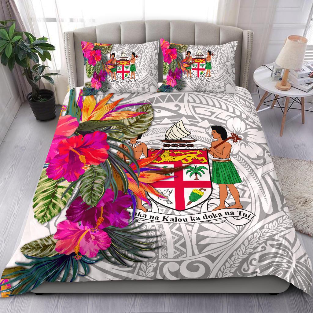 Fiji Bedding Set - Hibiscus Polynesian Pattern White Version White - Polynesian Pride