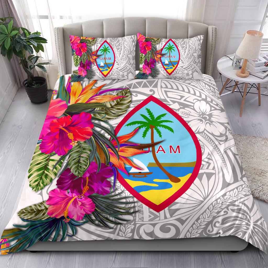 Guam Bedding Set - Hibiscus Polynesian Pattern White Version White - Polynesian Pride