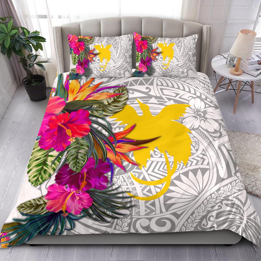 Papua New Guinea Bedding Set - Hibiscus Polynesian Pattern White Version White - Polynesian Pride