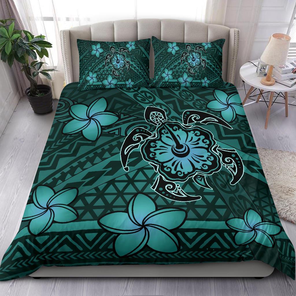 Hawaii Mix Polynesian Turtle Plumeria Bedding Set - AH - Nick Style - Turquoise - Polynesian Pride