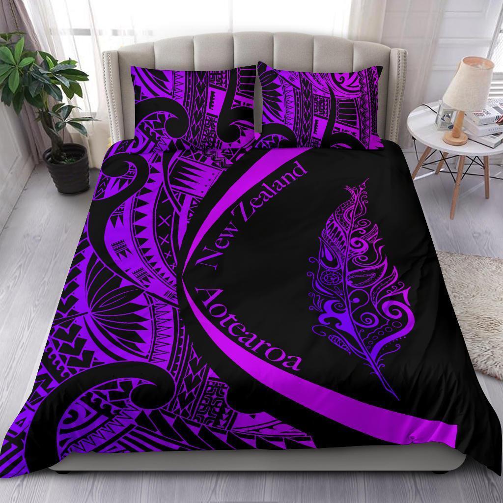 Light Silver Fern Maori Bedding Set Circle Style, Purple Purple - Polynesian Pride