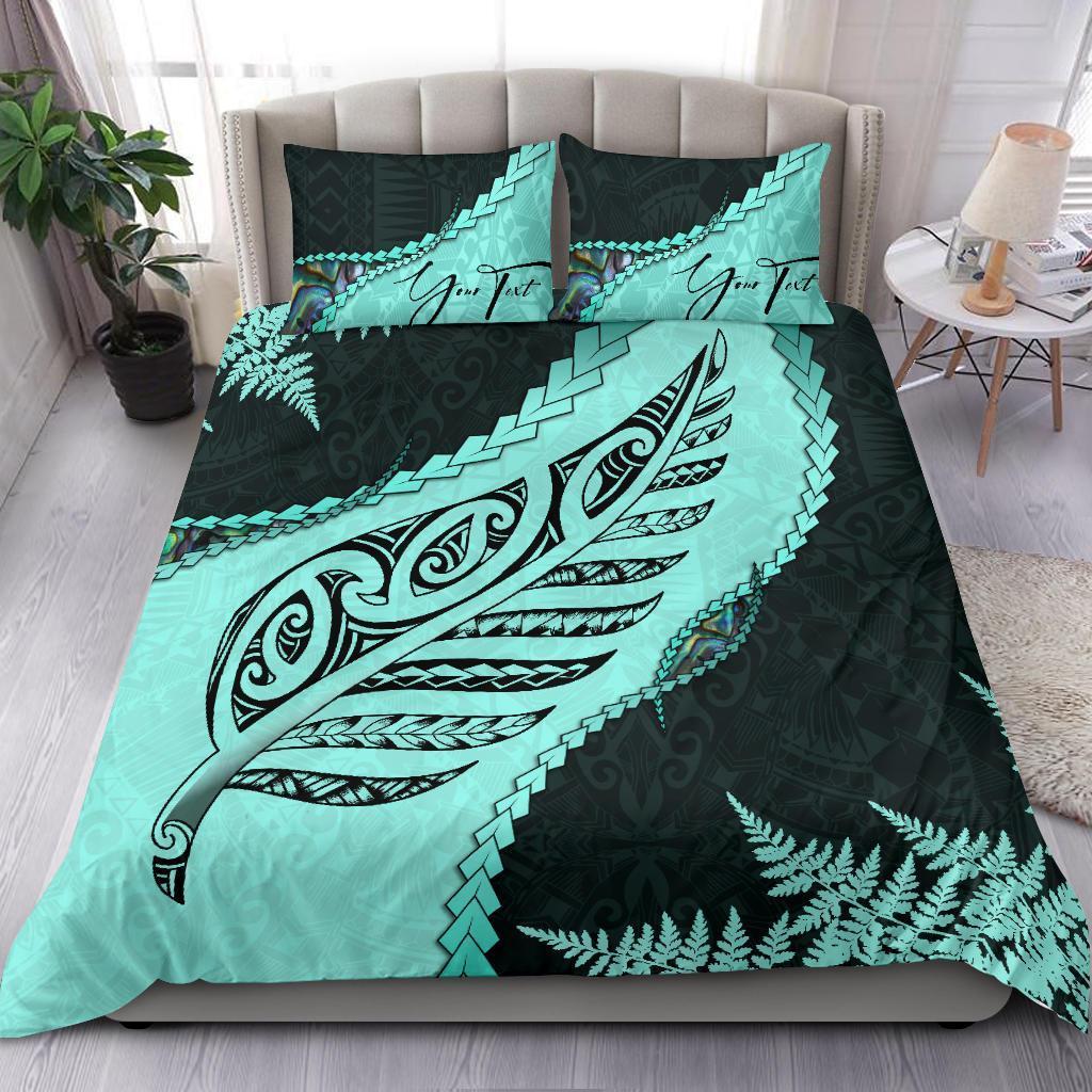 Signature Custom, Paua Shell Maori Silver Fern Bedding Set Turquoise Turquoise - Polynesian Pride