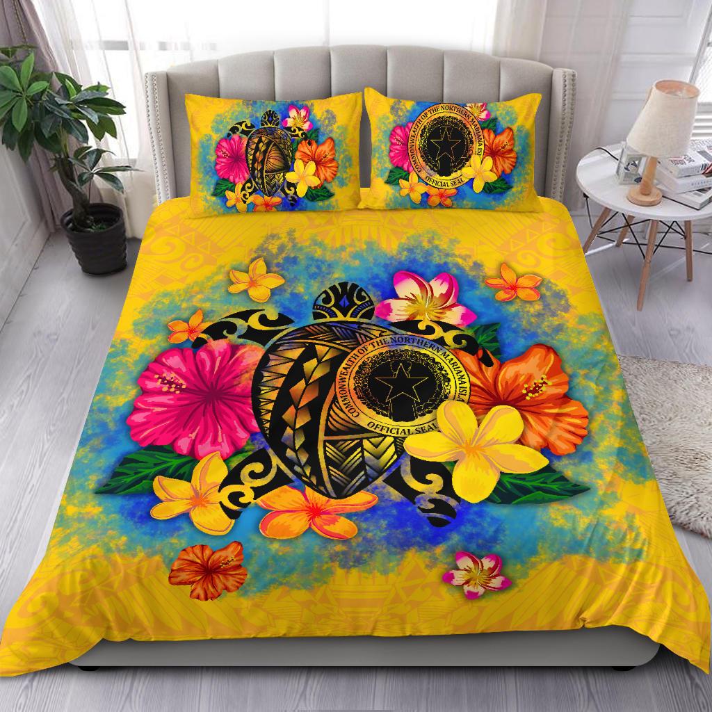 The Northern Mariana Islands Polynesian Bedding Set - Turtle with Plumeria and Hibiscus - Polynesian Pride