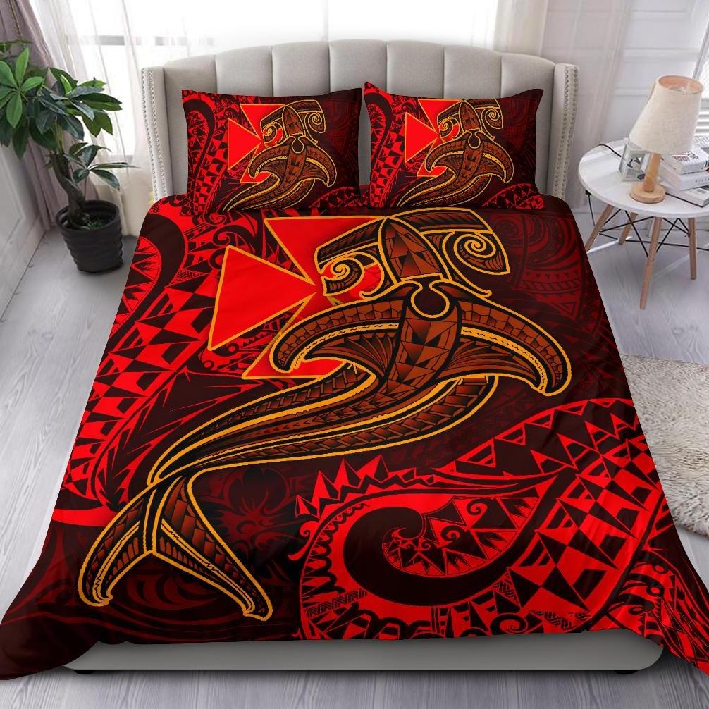 Polynesian Wallis and Futuna Bedding Set - Red Shark Polynesian Tattoo Red - Polynesian Pride