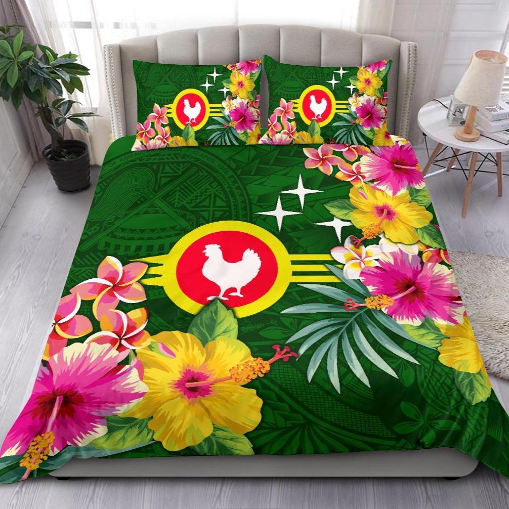 American Samoa Bedding Set - Manu'atele Hibiscus Flag Green - Polynesian Pride