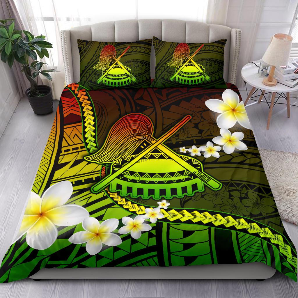 American Samoa Bedding Set - Seal Of American Samoa With Plumeria Flowers Black - Polynesian Pride