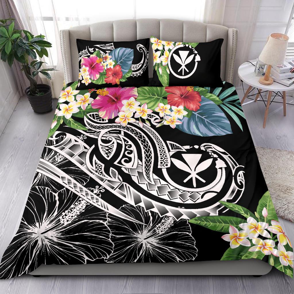 Polynesian Hawaii Kanaka Maoli Bedding Set - Summer Plumeria (Black) - Polynesian Pride