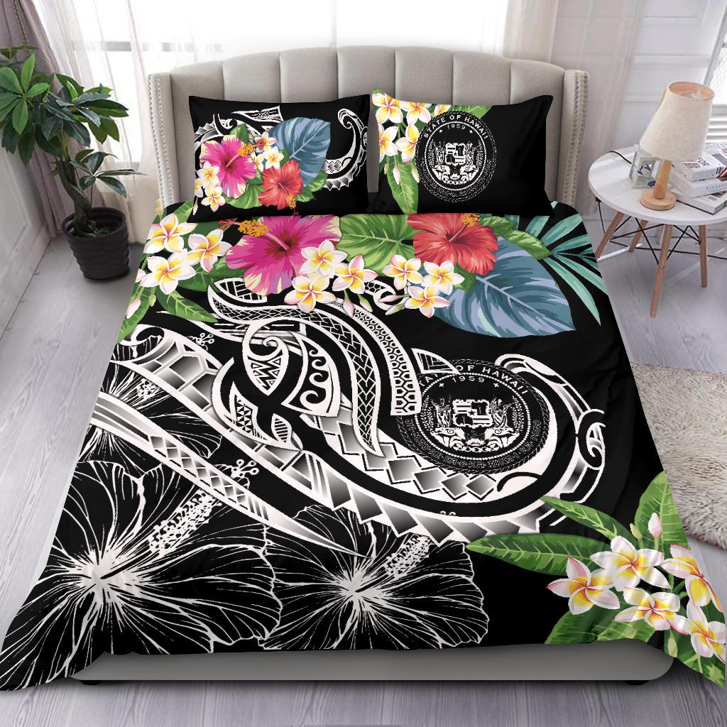 Polynesian Hawaii Bedding Set - Summer Plumeria (Black) - Polynesian Pride