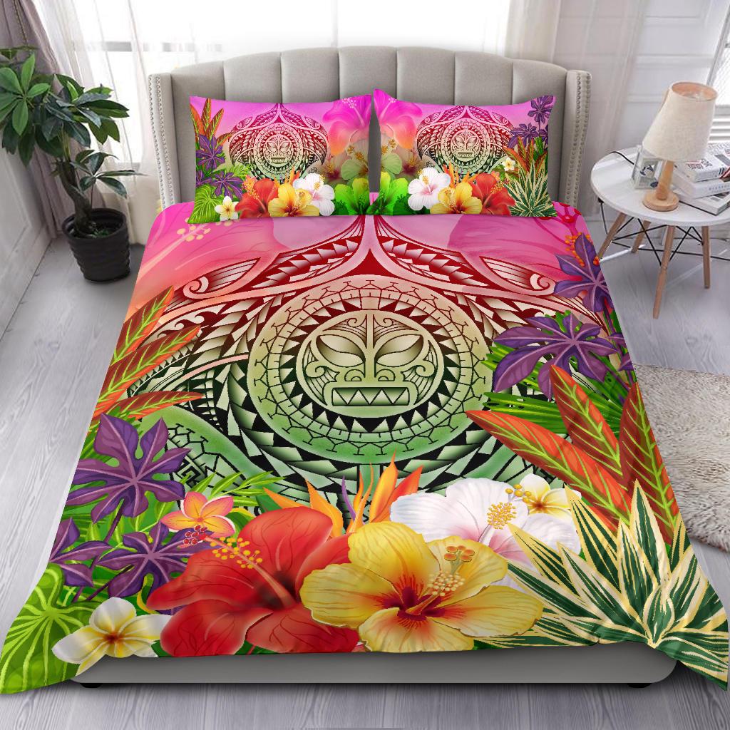 Polynesian Bedding Set - Manta Ray Tropical Flowers Pink - Polynesian Pride