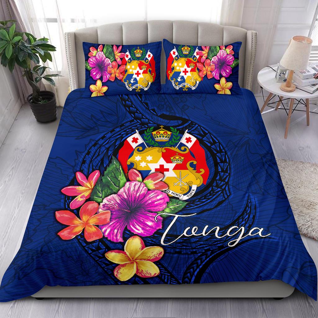 Polynesian Bedding Set - Tonga Duvet Cover Set Floral With Seal Blue Blue - Polynesian Pride