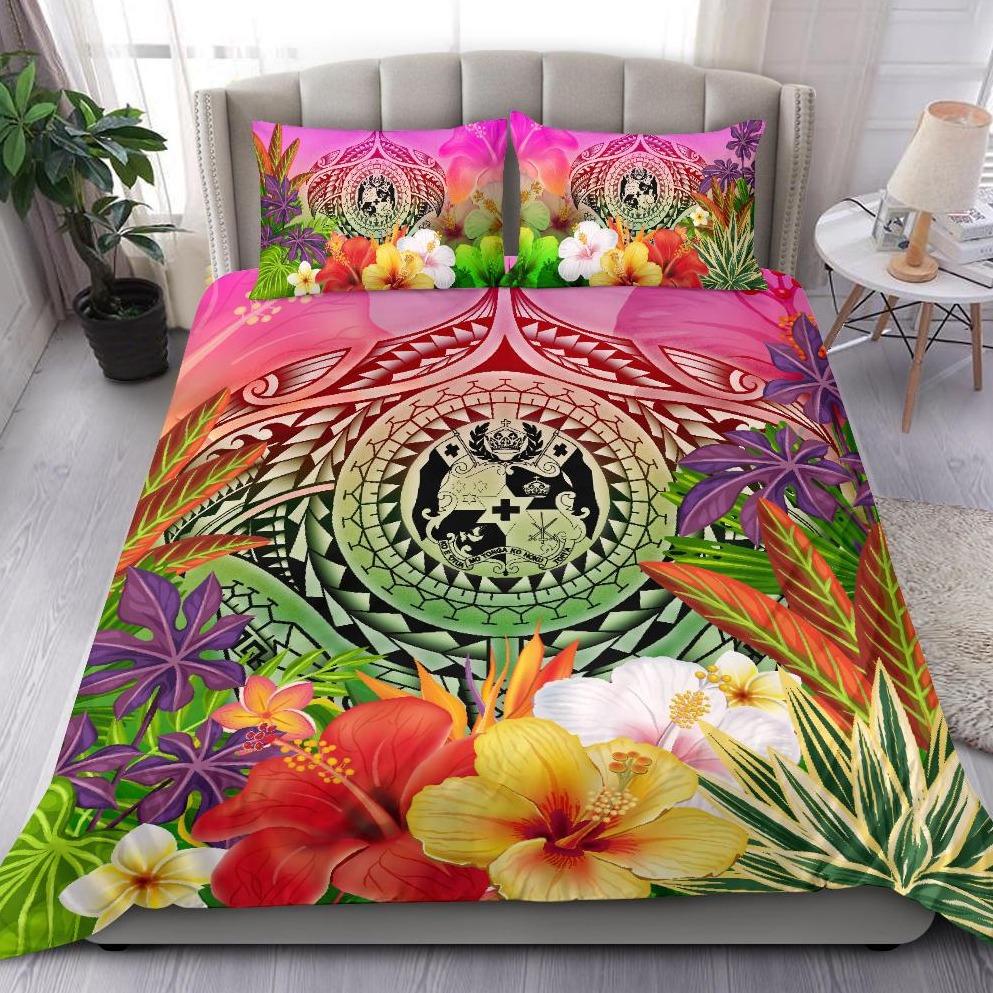 Tonga Polynesian Bedding Set - Manta Ray Tropical Flowers Pink - Polynesian Pride