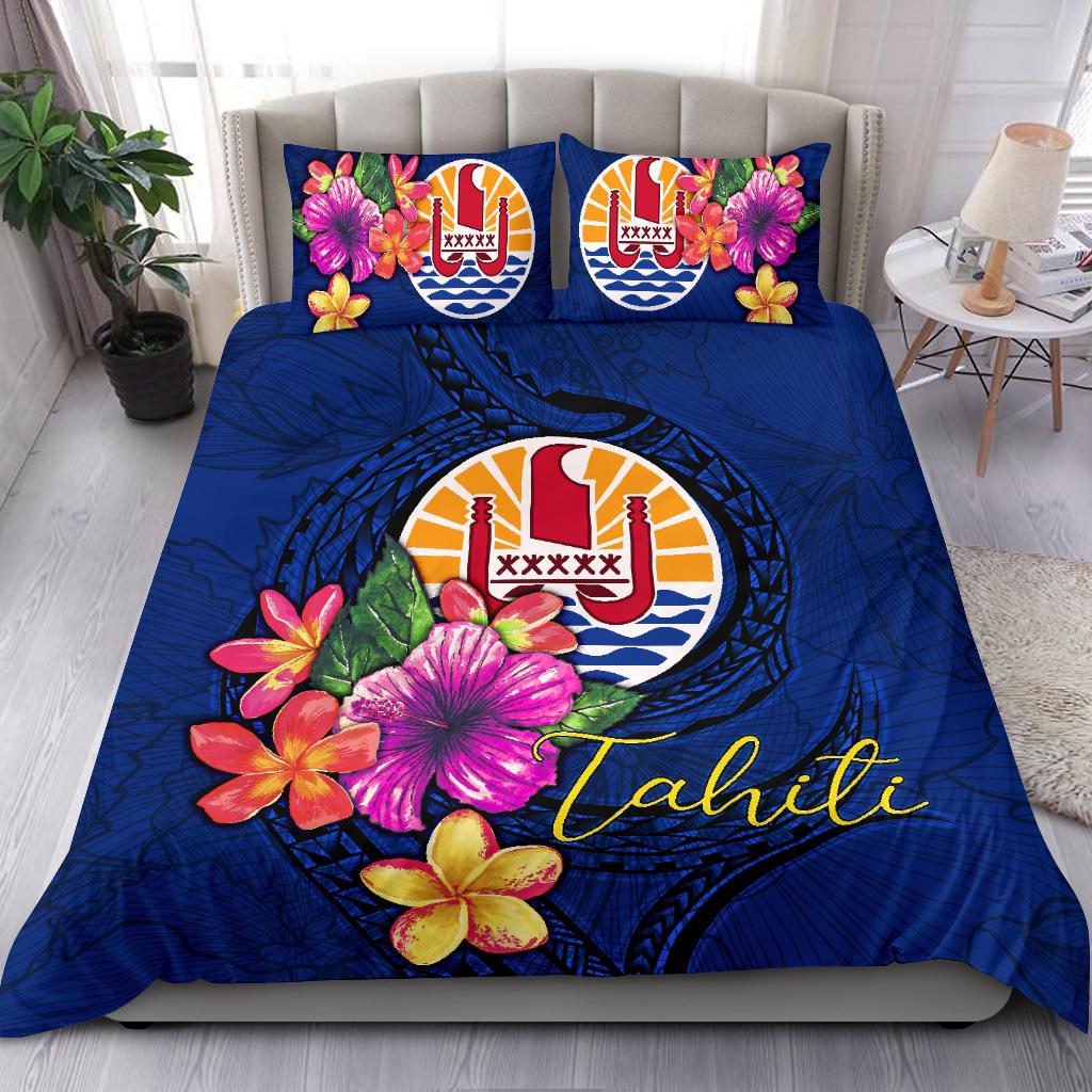 Polynesian Bedding Set - Tahiti Duvet Cover Set Floral With Seal Blue Blue - Polynesian Pride