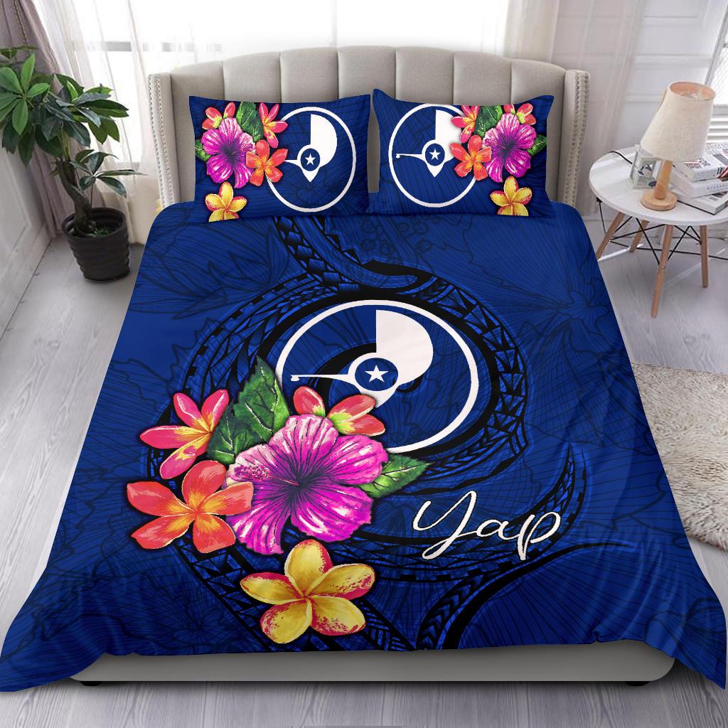 Micronesia Bedding Set - Yap Duvet Cover Set Floral With Seal Blue Blue - Polynesian Pride