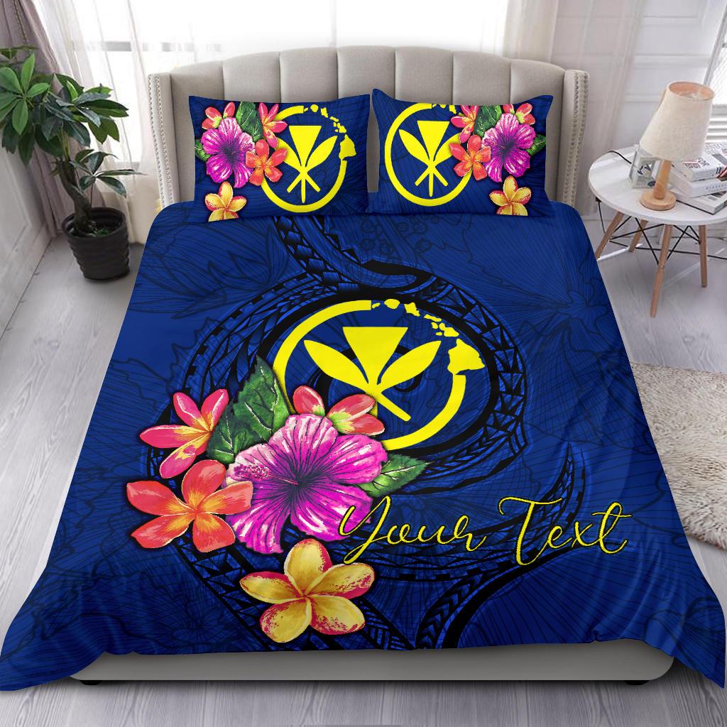 Polynesian Custom Personalised Bedding Set - Hawaii Duvet Cover Set Floral With Seal Blue Blue - Polynesian Pride