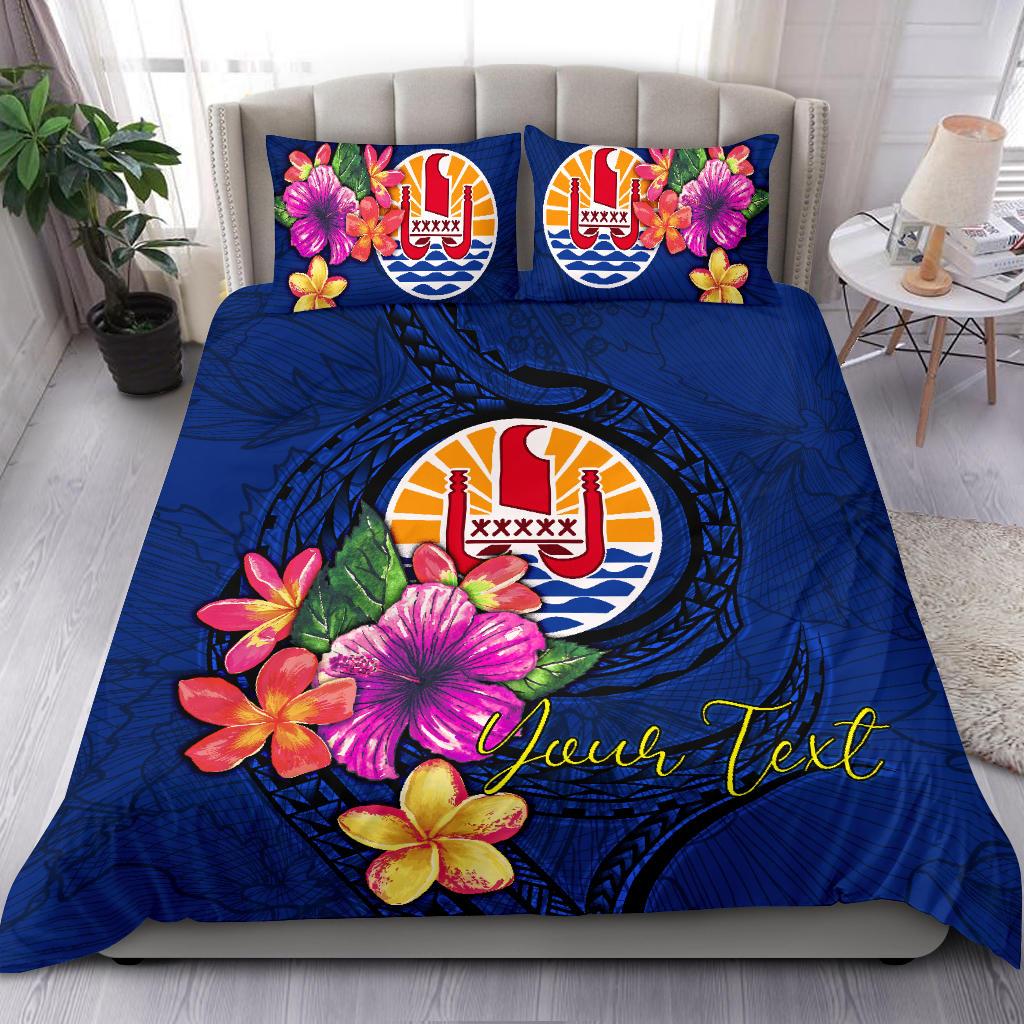 Polynesian Custom Personalised Bedding Set - Tahiti Duvet Cover Set Floral With Seal Blue Blue - Polynesian Pride