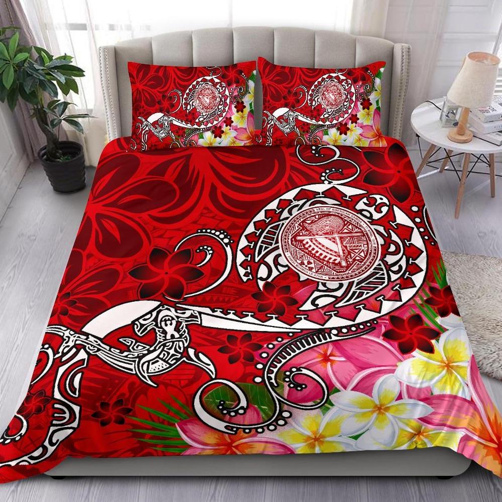 American Samoa Polynesian Bedding Set - Turtle Plumeria (Red) Red - Polynesian Pride