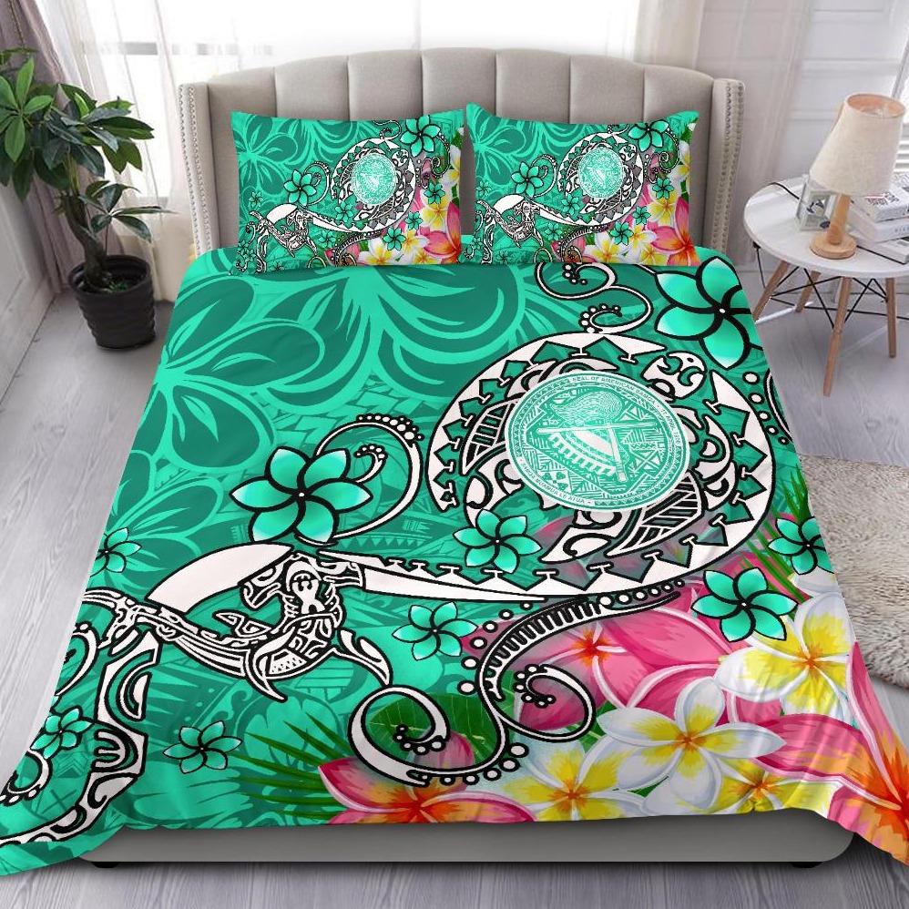 American Samoa Polynesian Bedding Set - Turtle Plumeria (Turquoise) Turquoise - Polynesian Pride