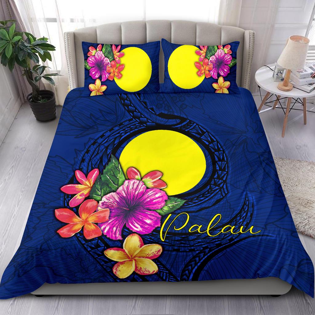 Polynesian Bedding Set - Palau Duvet Cover Set Floral With Seal Blue Blue - Polynesian Pride