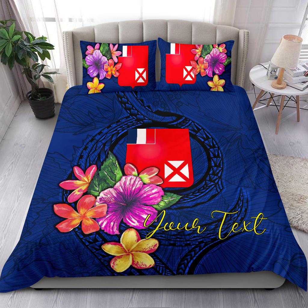 Polynesian Custom Personalised Bedding Set - Wallis and Futuna Duvet Cover Set Floral With Seal Blue Blue - Polynesian Pride