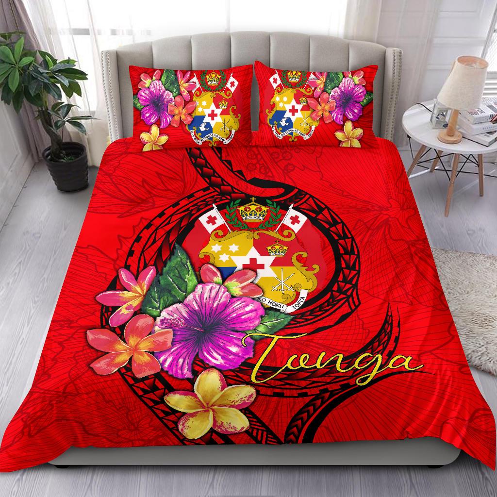 Tonga Polynesian Bedding Set - Floral With Seal Red 3 Pieces Bedding Set Red - Polynesian Pride