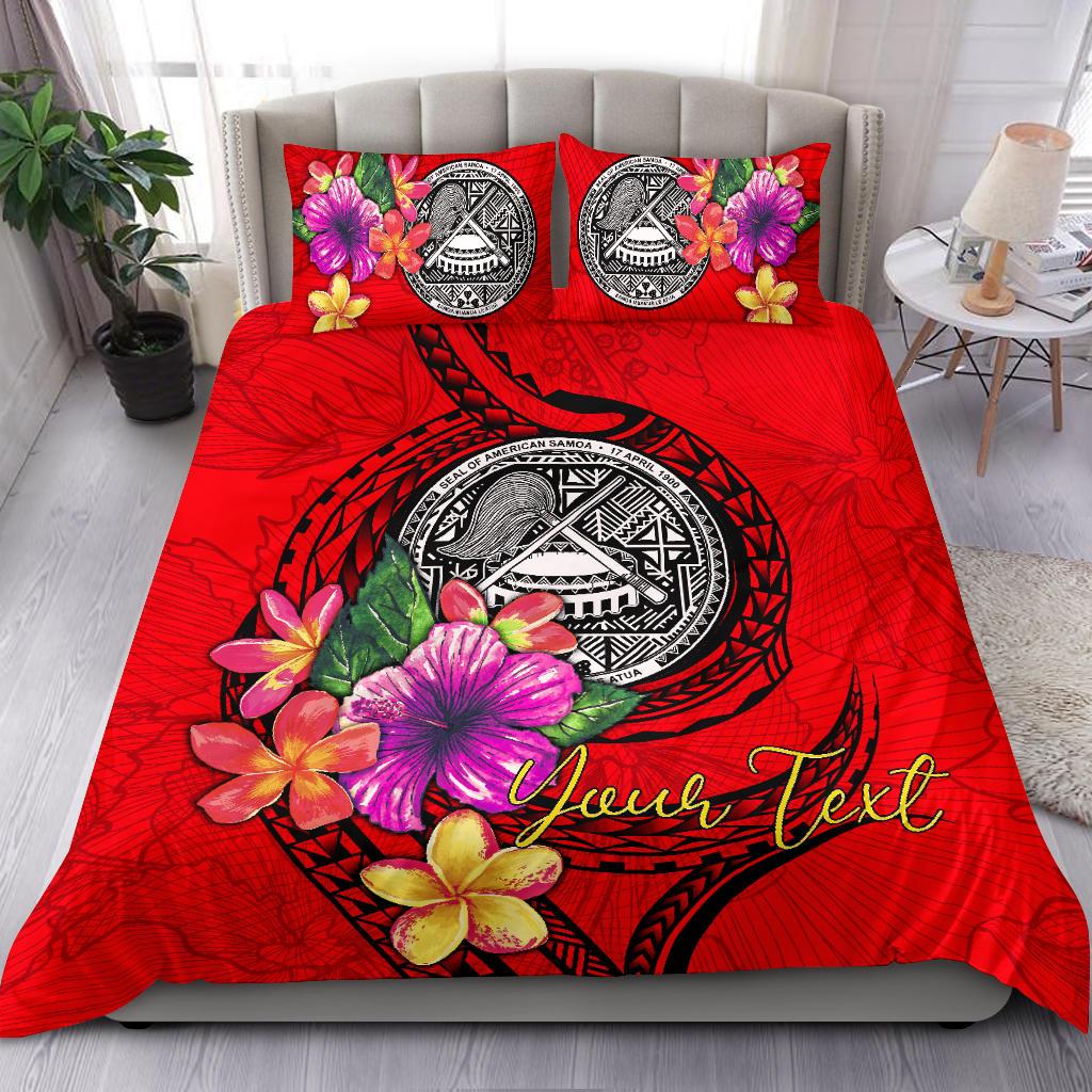 American Samoa Polynesian Custom Personalised Bedding Set - Floral With Seal Red Red - Polynesian Pride