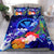 Polynesian Hawaii Bedding Set - Kanaka Maoli Humpback Whale with Tropical Flowers (Blue) Black - Polynesian Pride