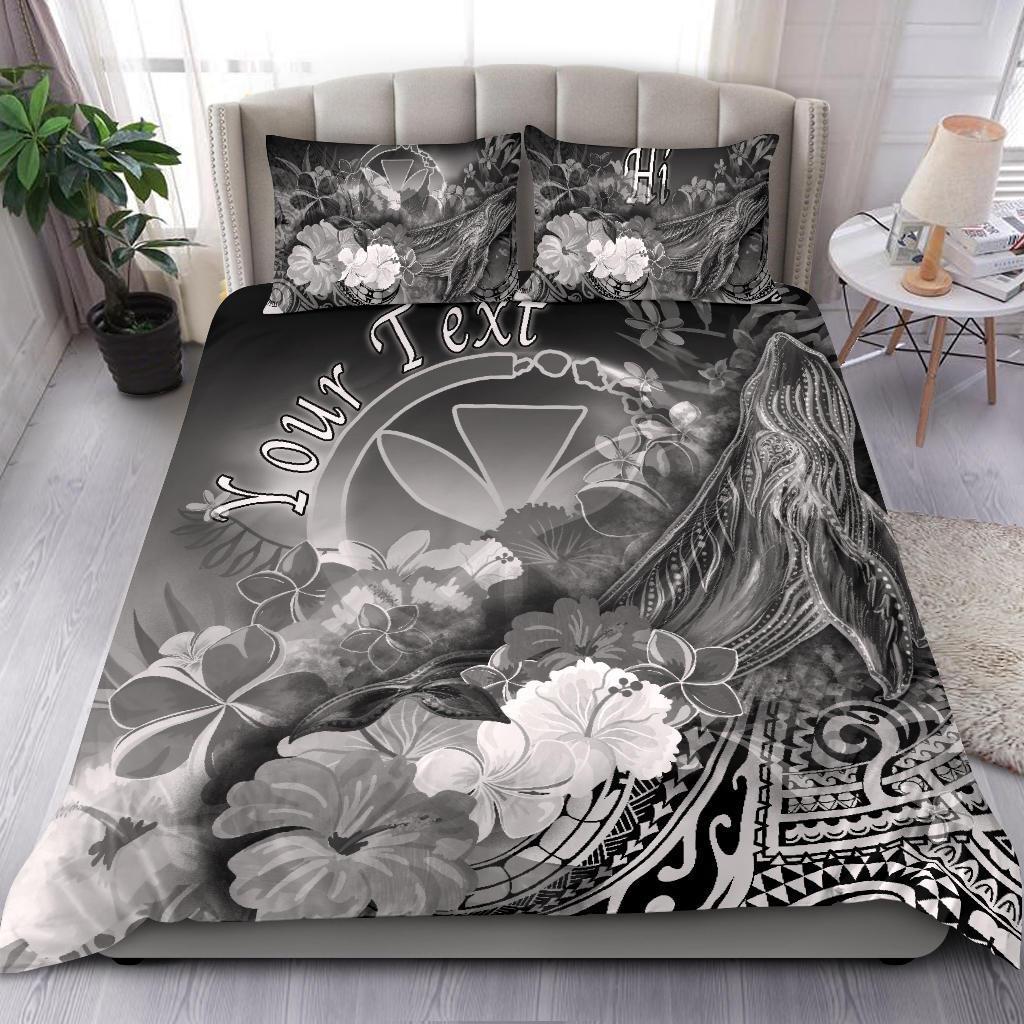 Polynesian Hawaii Custom Personalised Bedding Set - Kanaka Maoli Humpback Whale with Tropical Flowers (White) White - Polynesian Pride