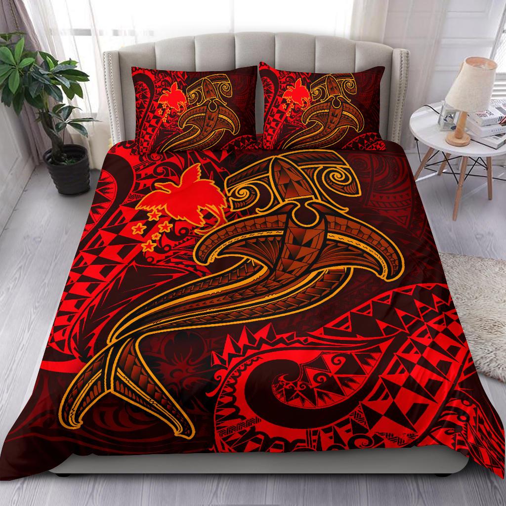 Papua New Guinea Bedding Set - Red Shark Polynesian Tattoo Red - Polynesian Pride