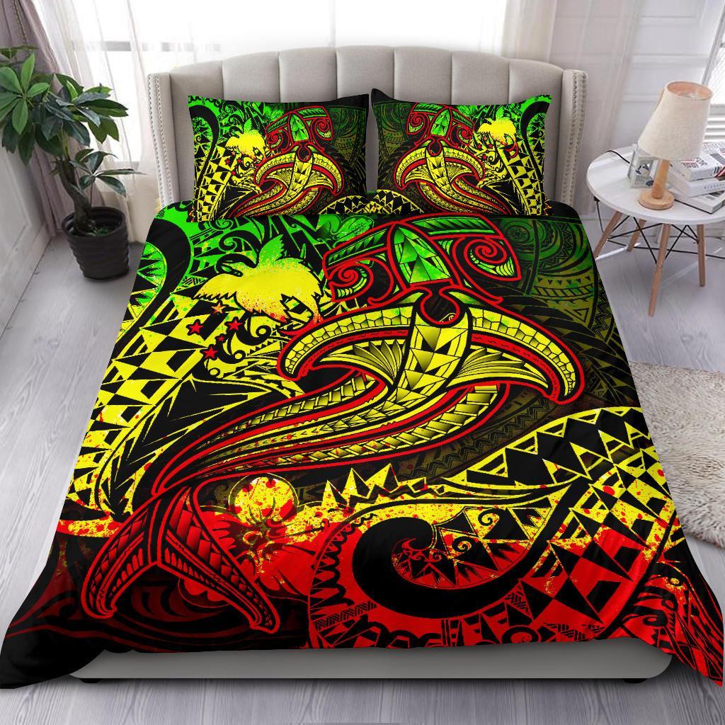 Papua New Guinea Bedding Set - Reggae Shark Polynesian Tattoo Reggae - Polynesian Pride