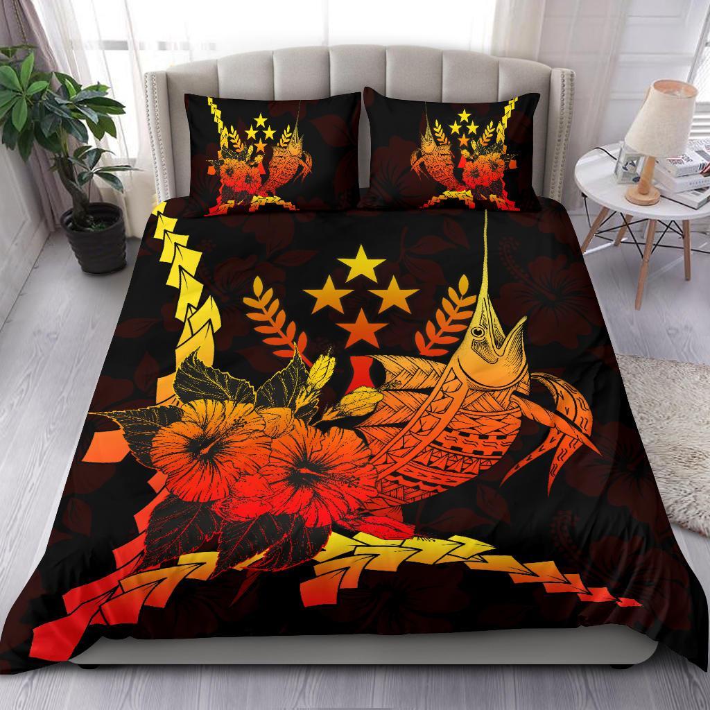 Kosrae Micronesia Bedding Set - Swordfish With Hibiscus Black - Polynesian Pride