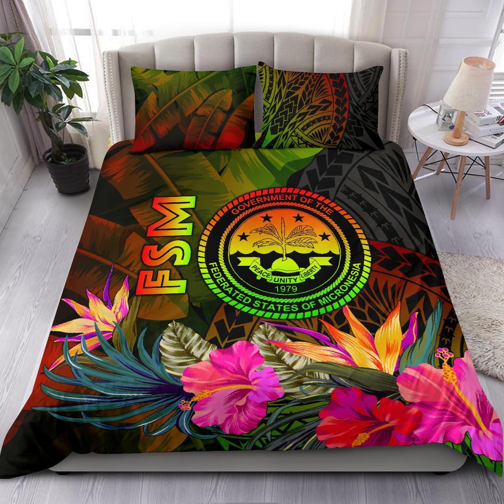 Federated States of Micronesia Polynesian Bedding Set - Hibiscus and Banana Leaves Reggae - Polynesian Pride