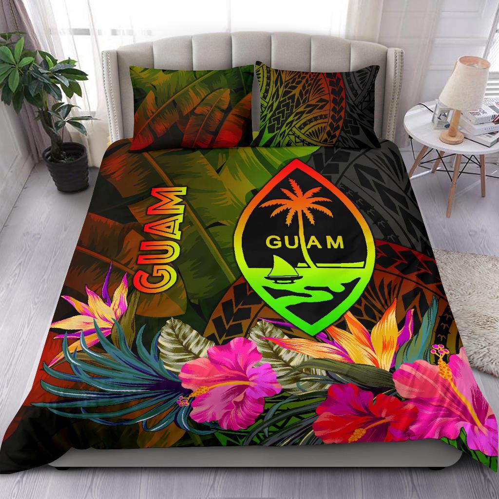 Guam Polynesian Bedding Set - Hibiscus and Banana Leaves Reggae - Polynesian Pride