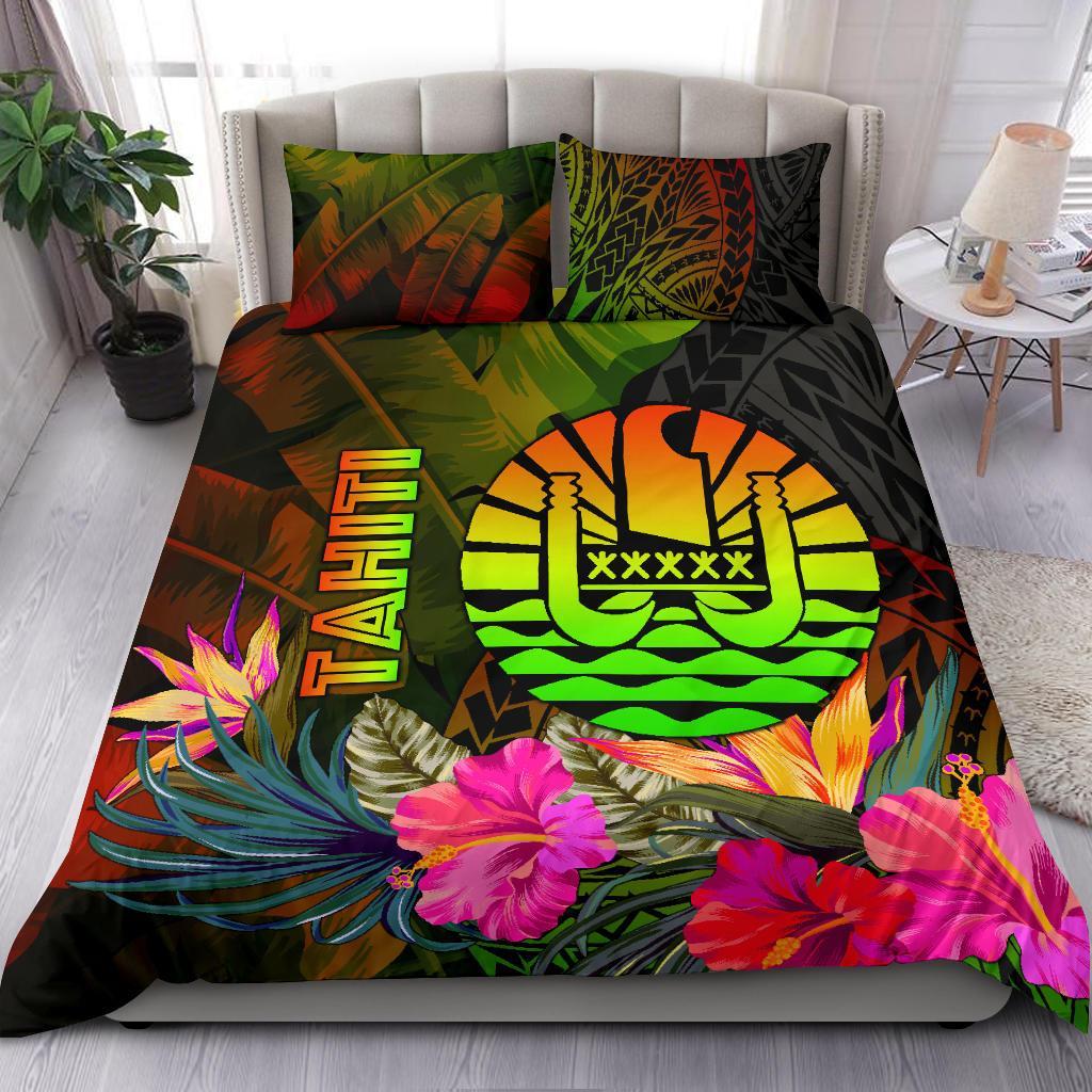 Tahiti Polynesian Bedding Set - Hibiscus and Banana Leaves Reggae - Polynesian Pride