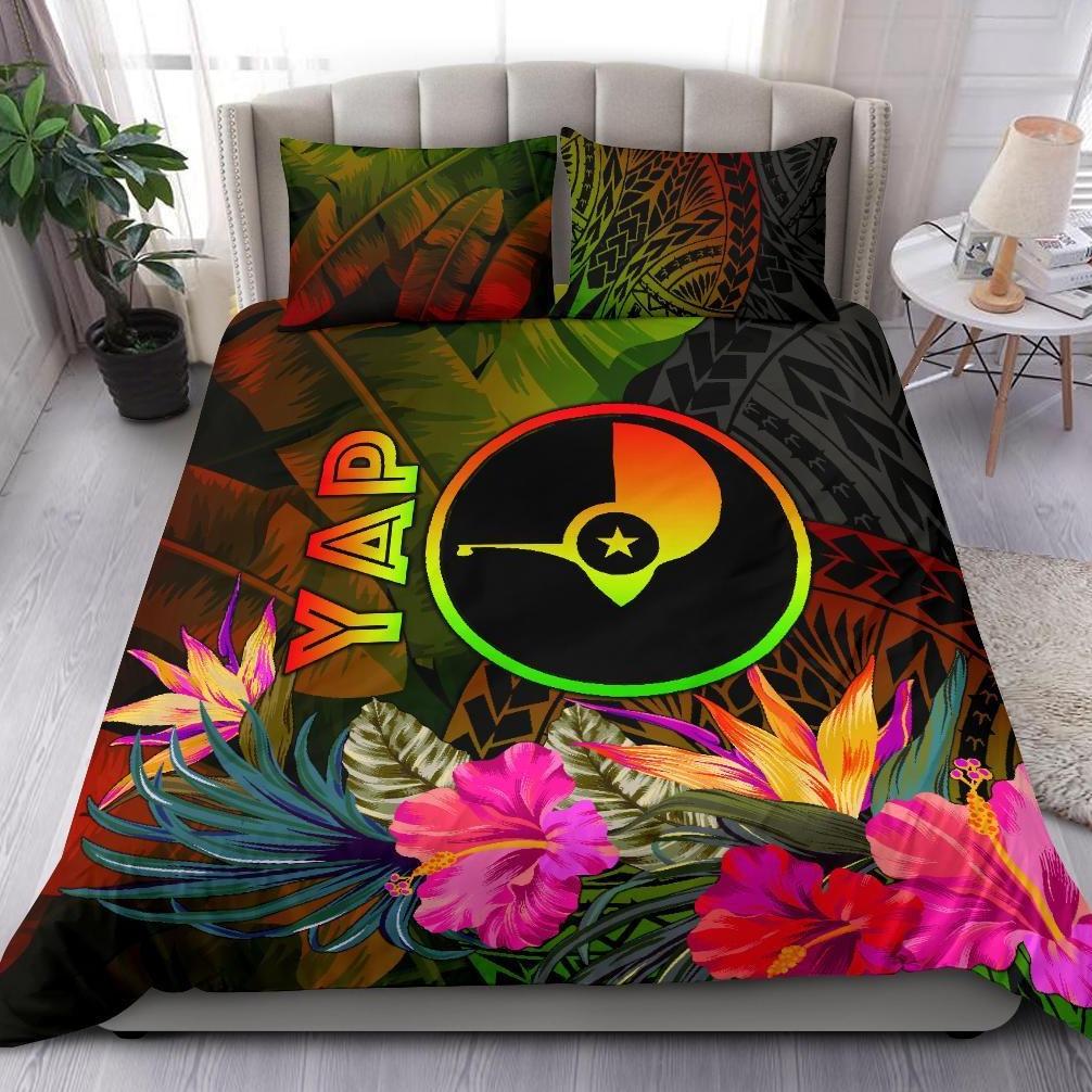 YAP Polynesian Bedding Set - Hibiscus and Banana Leaves Reggae - Polynesian Pride