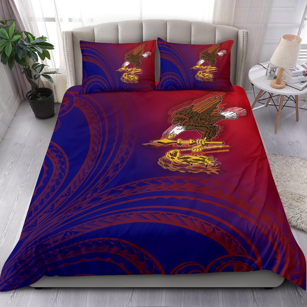 American Samoa Polynesian Bedding Set - Bald Eagle (Blue - Red) Blue - Polynesian Pride