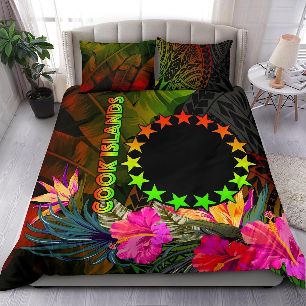 Cook Islands Polynesian Bedding Set - Hibiscus and Banana Leaves - Polynesian Pride