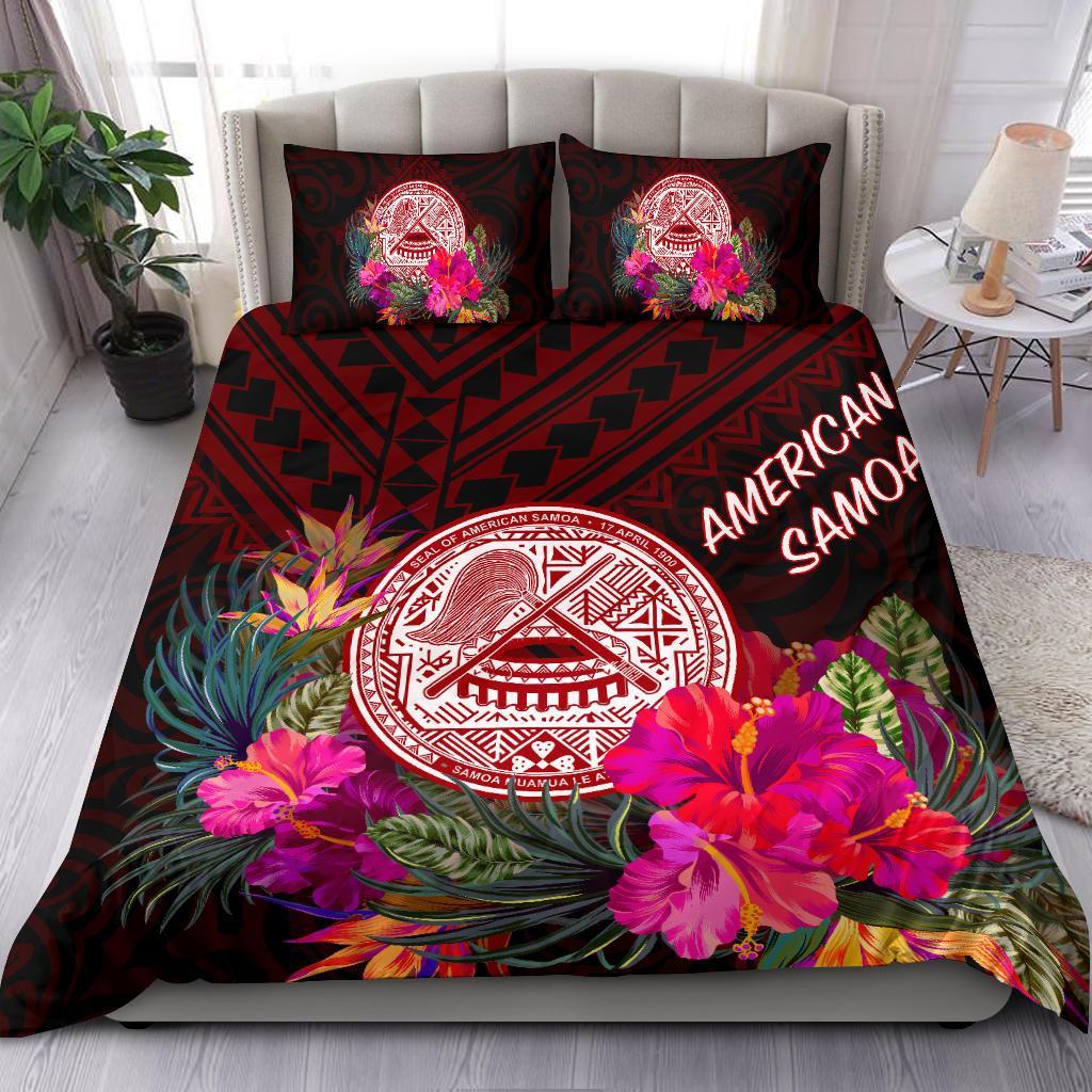 American Samoa Bedding Set - Coat Of Arm With Polynesian Patterns Red - Polynesian Pride