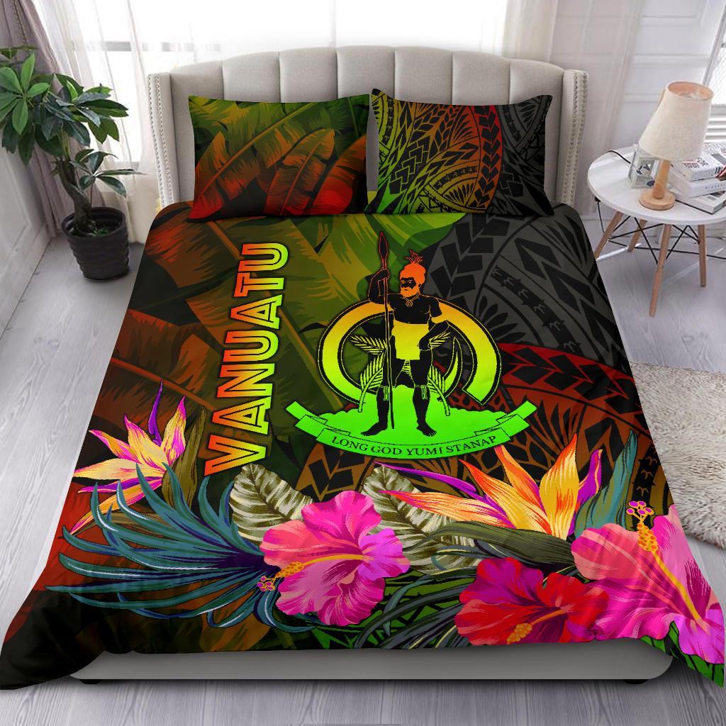 Vanuatu Polynesian Bedding Set - Hibiscus and Banana Leaves Reggae - Polynesian Pride