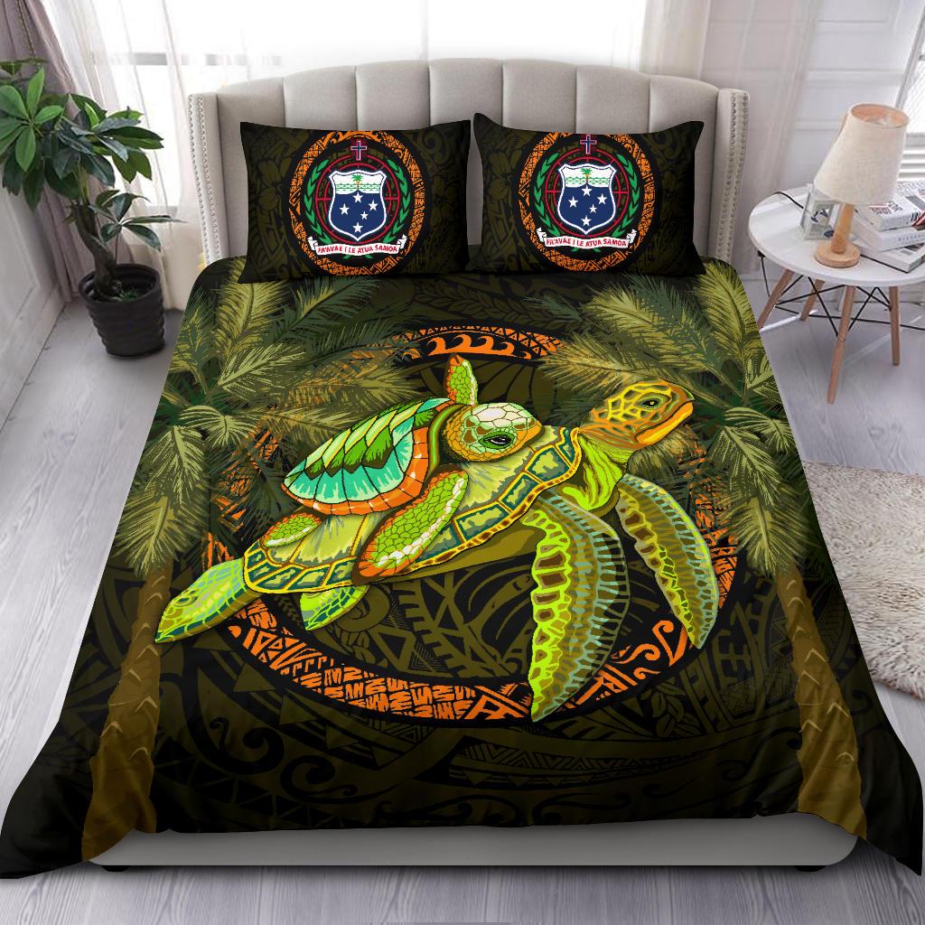 Samoa Bedding Set - Polynesian Turtle Palm Tree Black - Polynesian Pride