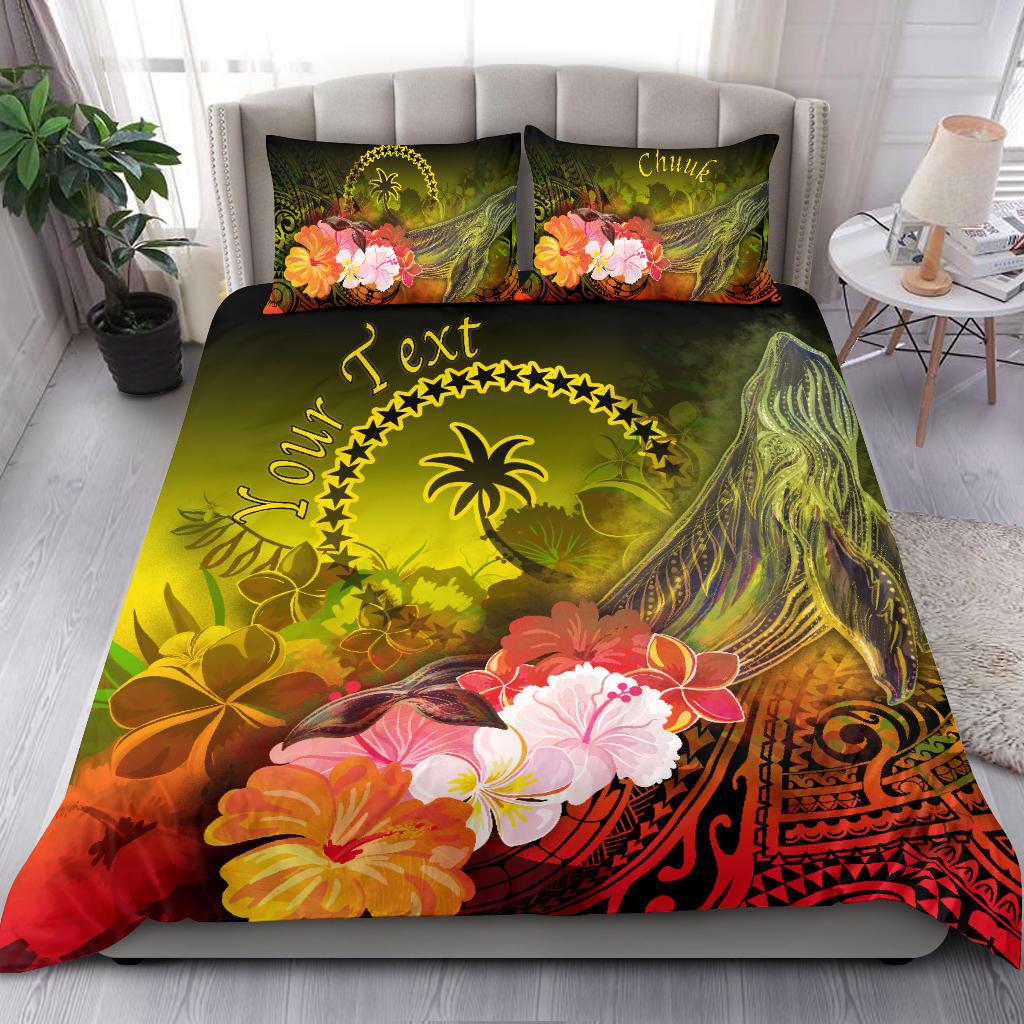 Custom Personalised Chuuk Bedding Set - Humpback Whale with Tropical Flowers (Yellow) Yellow - Polynesian Pride