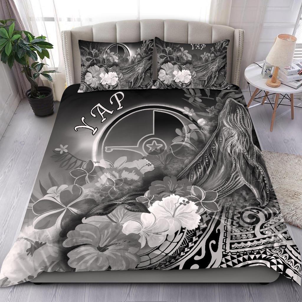 Custom Personalised Yap Bedding Set - Humpback Whale with Tropical Flowers (White) White - Polynesian Pride