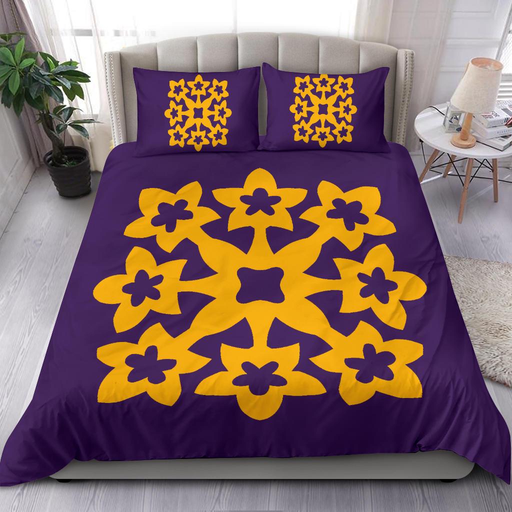 Hawaiian Bedding Set Royal Pattern - Purple And Gold - A1 Style Purple - Polynesian Pride